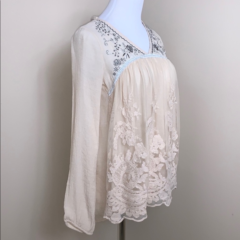 Altar'd State flowy embroidered top w lace S